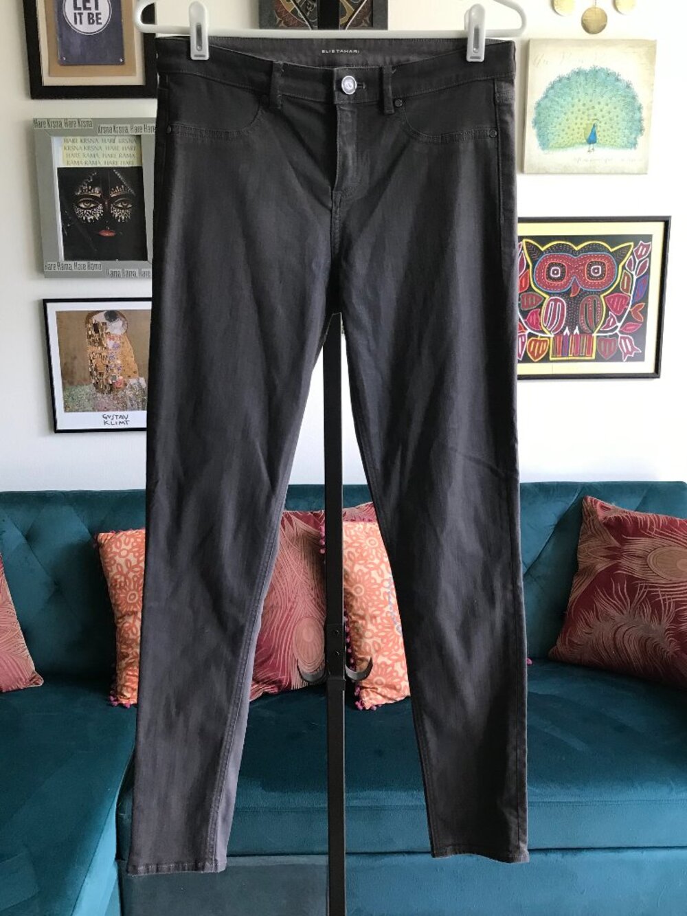 ELIE TAHARI size 6 Gray Stretch Coated Denim Mid-Rise Skinny Jegging Jeans